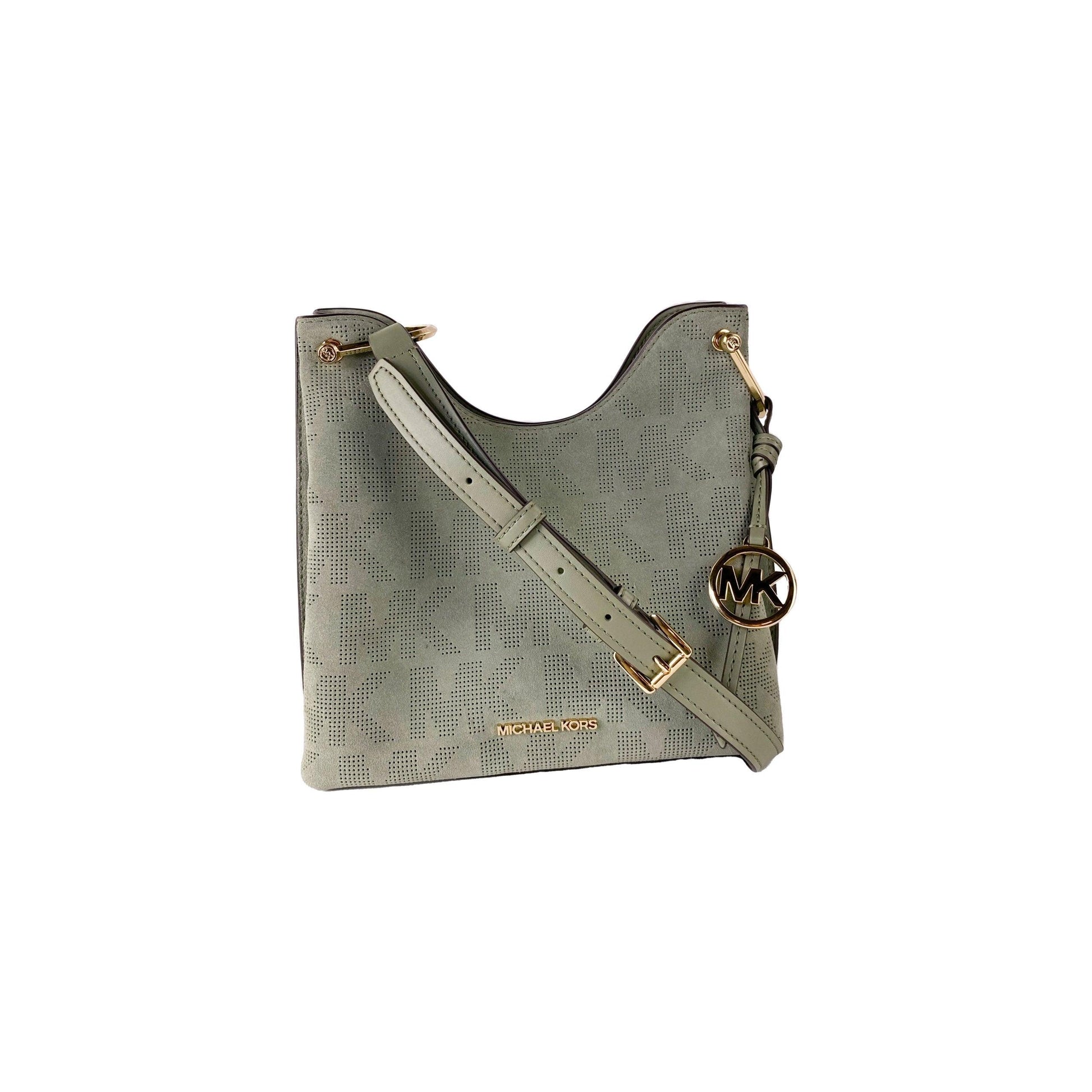Joan Large Perforated Suede Leather Slouchy Messenger Handbag (Army Green) - coffeewithmee2
