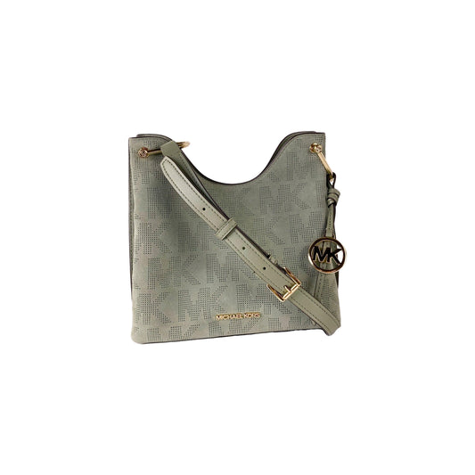 Joan Large Perforated Suede Leather Slouchy Messenger Handbag (Army Green) - coffeewithmee2