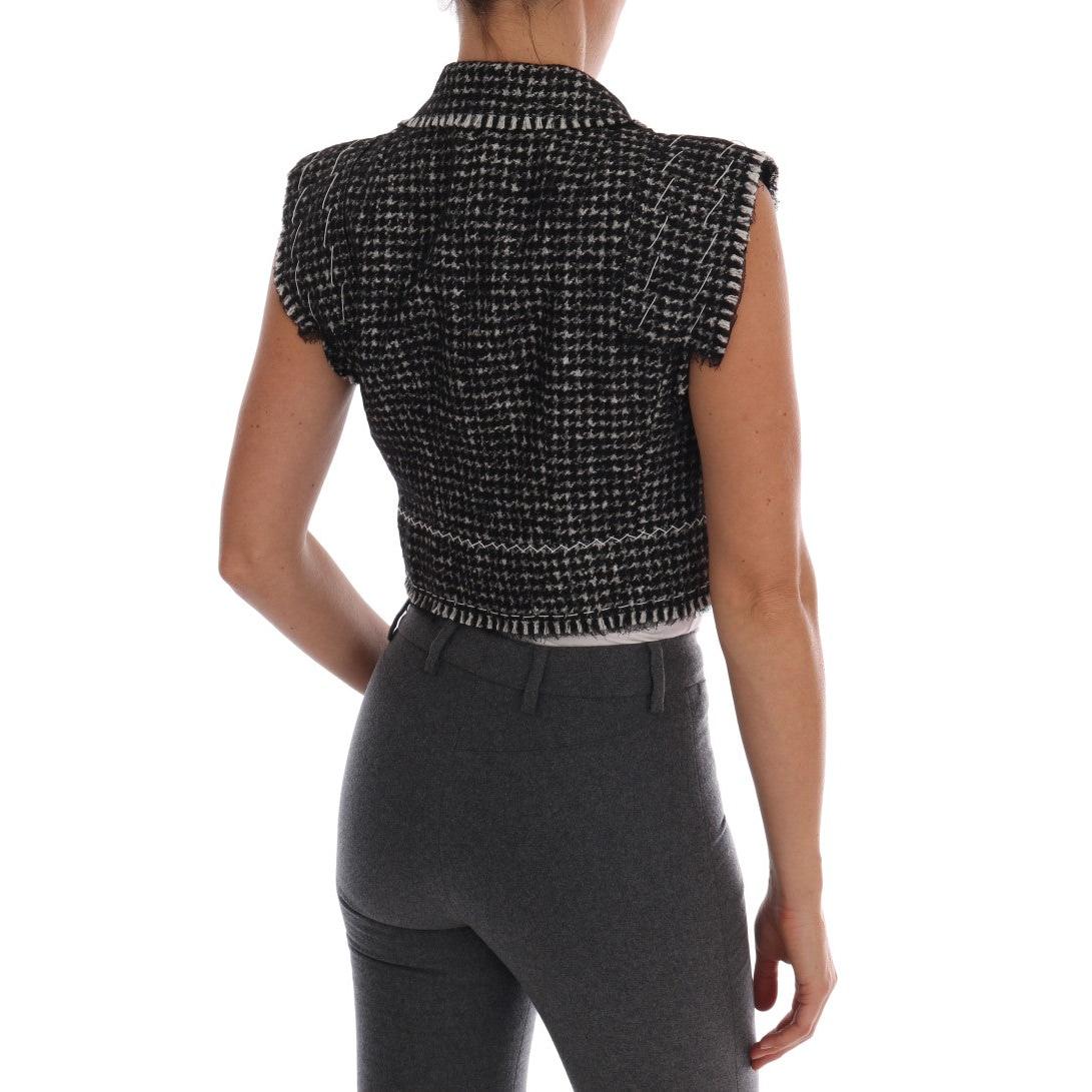 Gray Black Tweed Vest Jacket