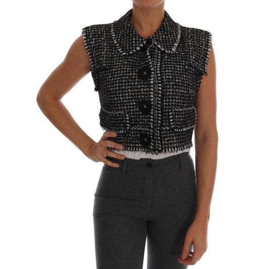Gray Black Tweed Vest Jacket