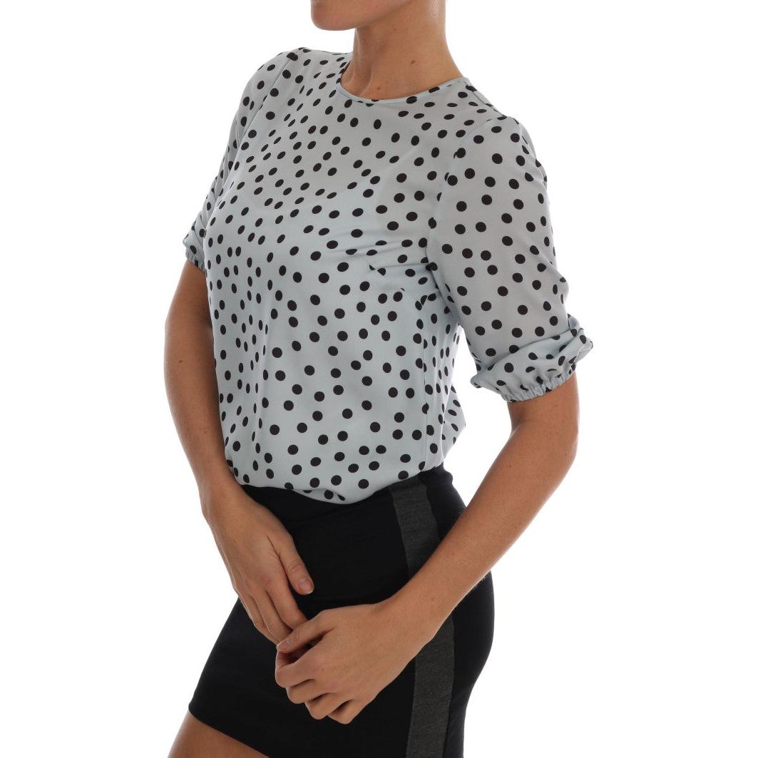 Blue Polka Dotted Silk Top Blouse