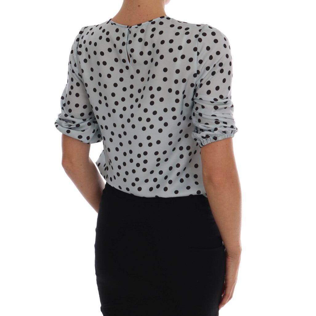Blue Polka Dotted Silk Top Blouse