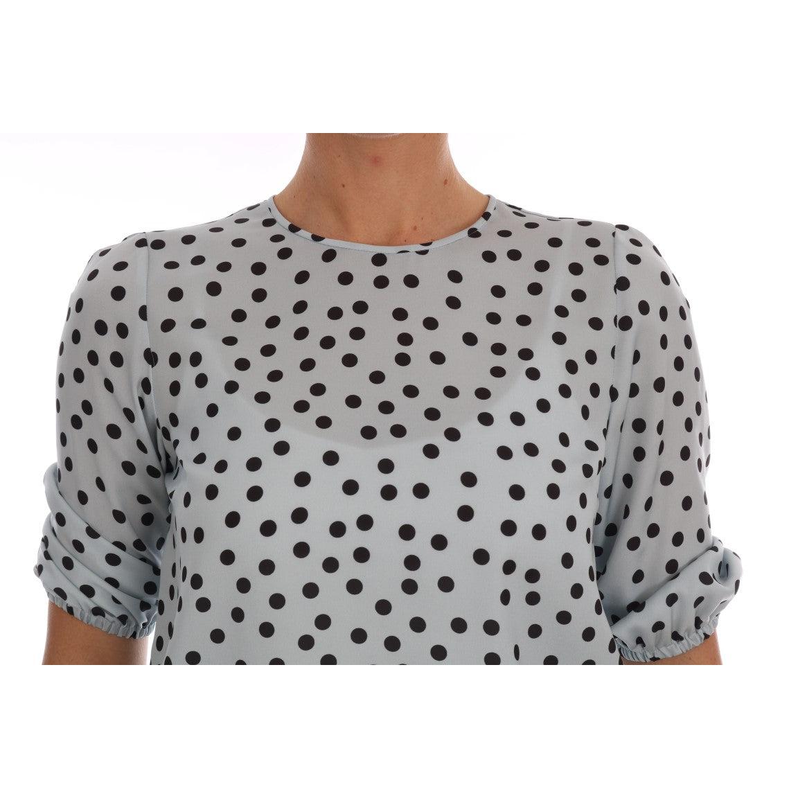 Blue Polka Dotted Silk Top Blouse