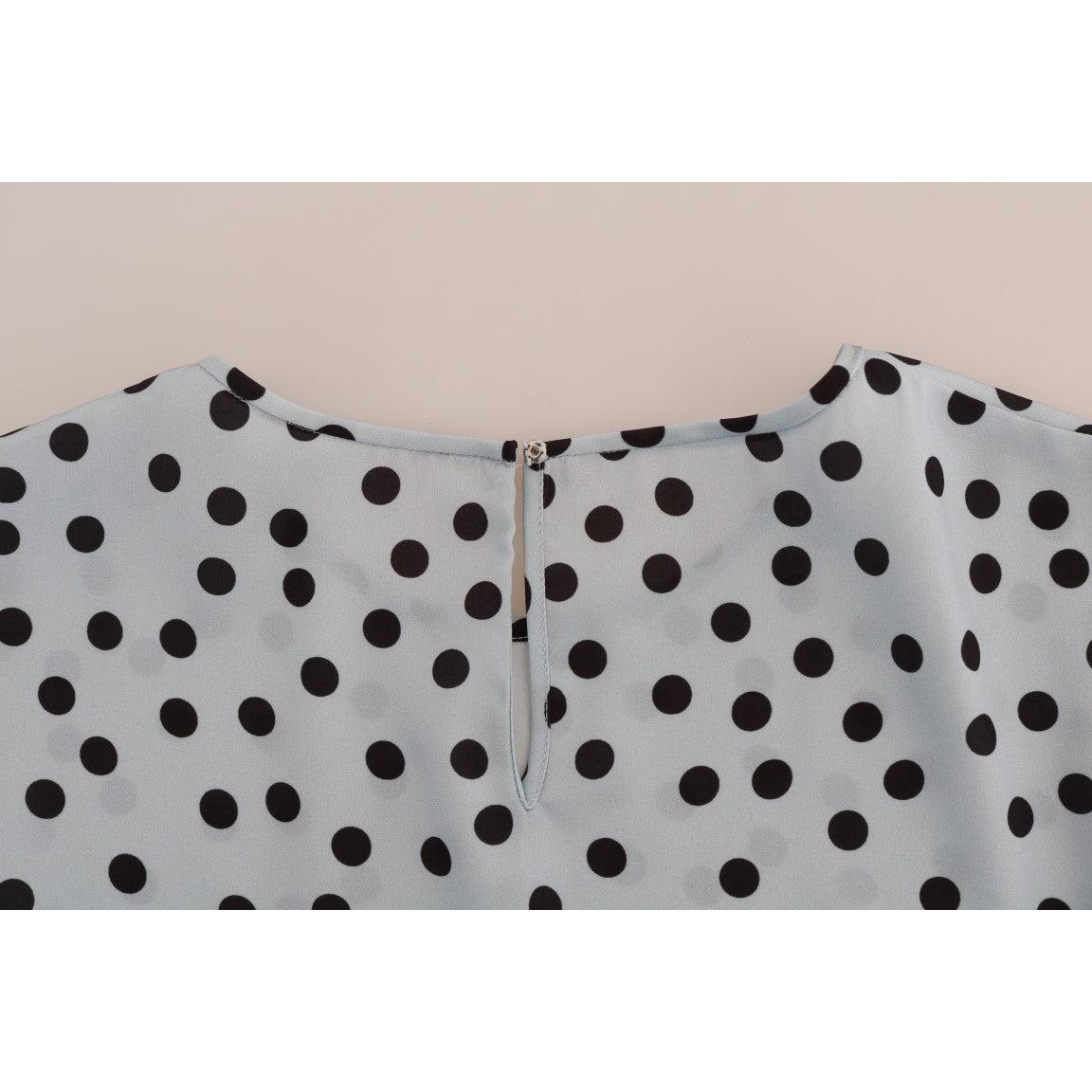 Blue Polka Dotted Silk Top Blouse