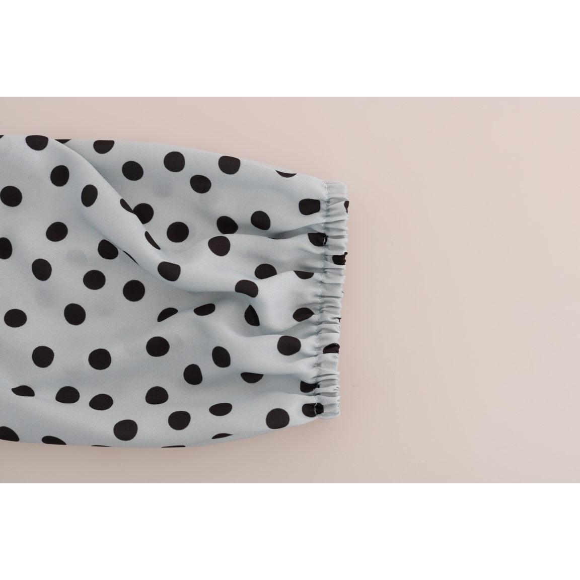 Blue Polka Dotted Silk Top Blouse