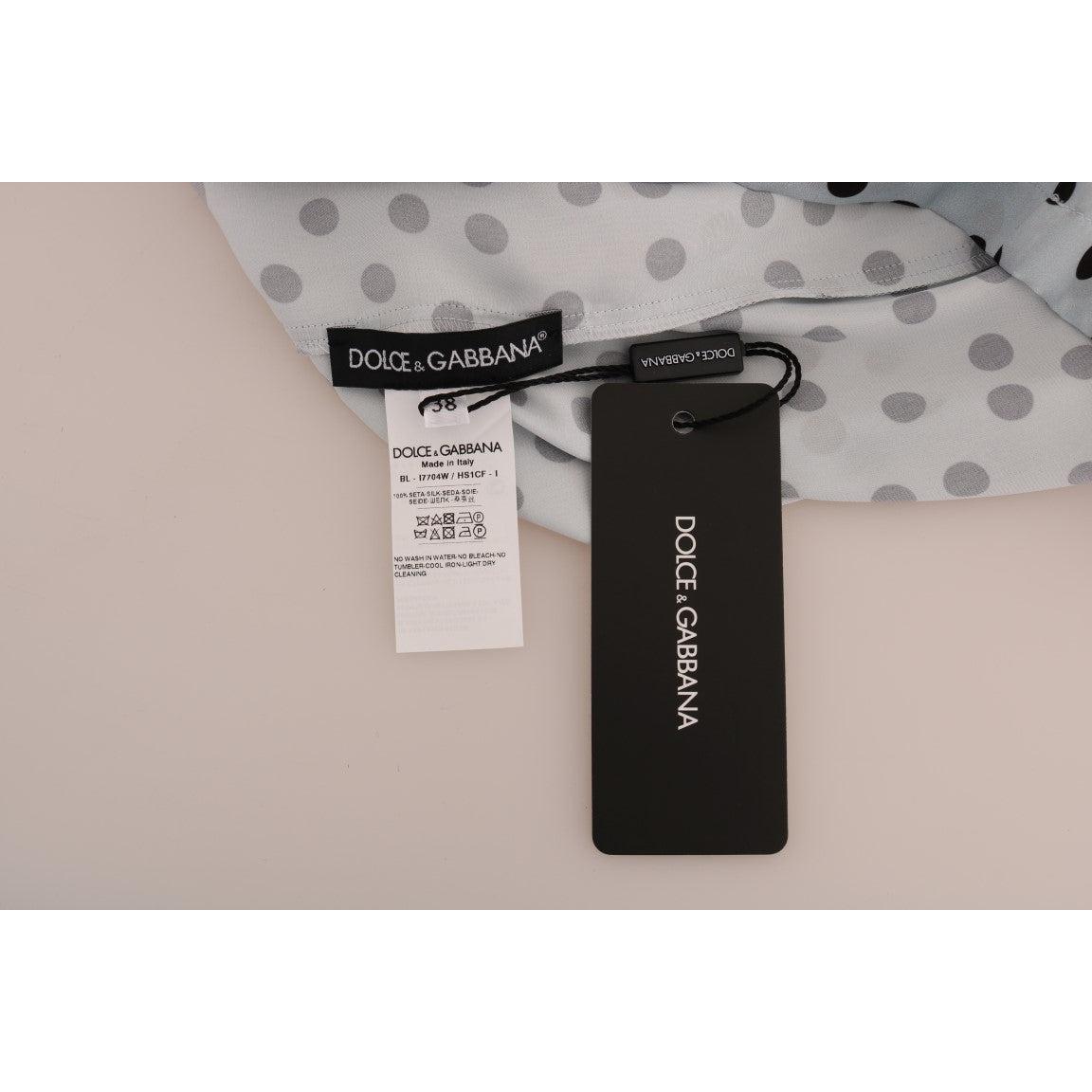 Blue Polka Dotted Silk Top Blouse