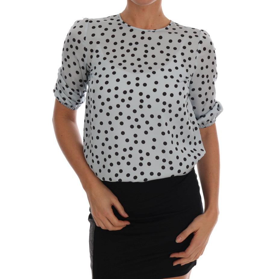 Blue Polka Dotted Silk Top Blouse