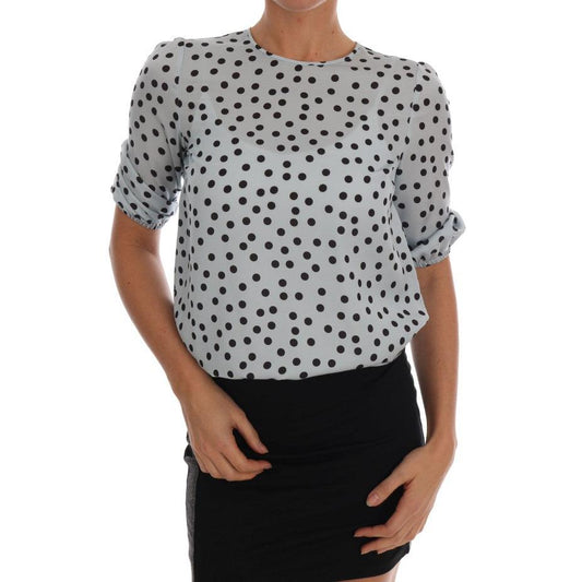 Blue Polka Dotted Silk Top Blouse