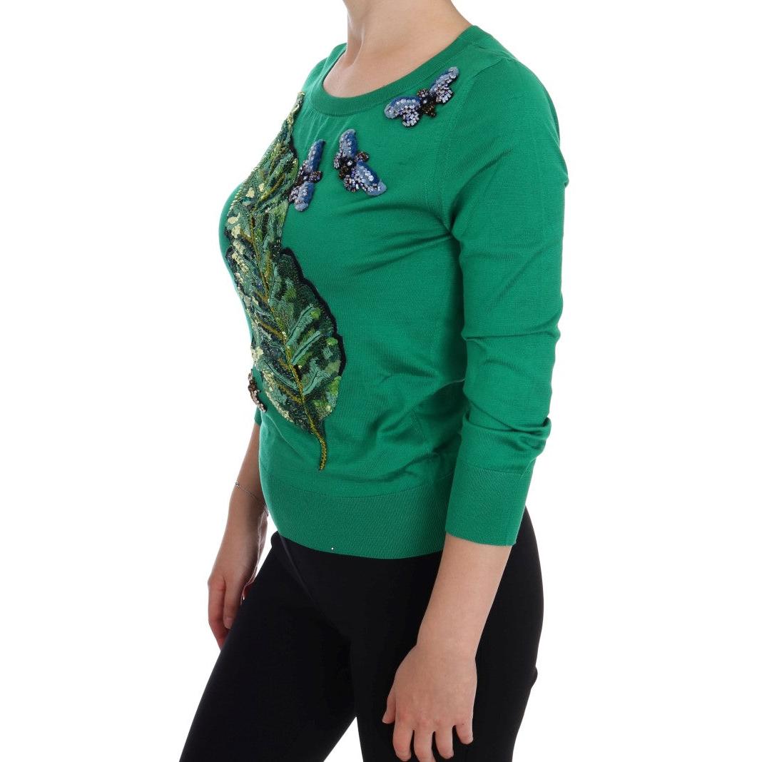 Green Silk Crystal Banana Sweater