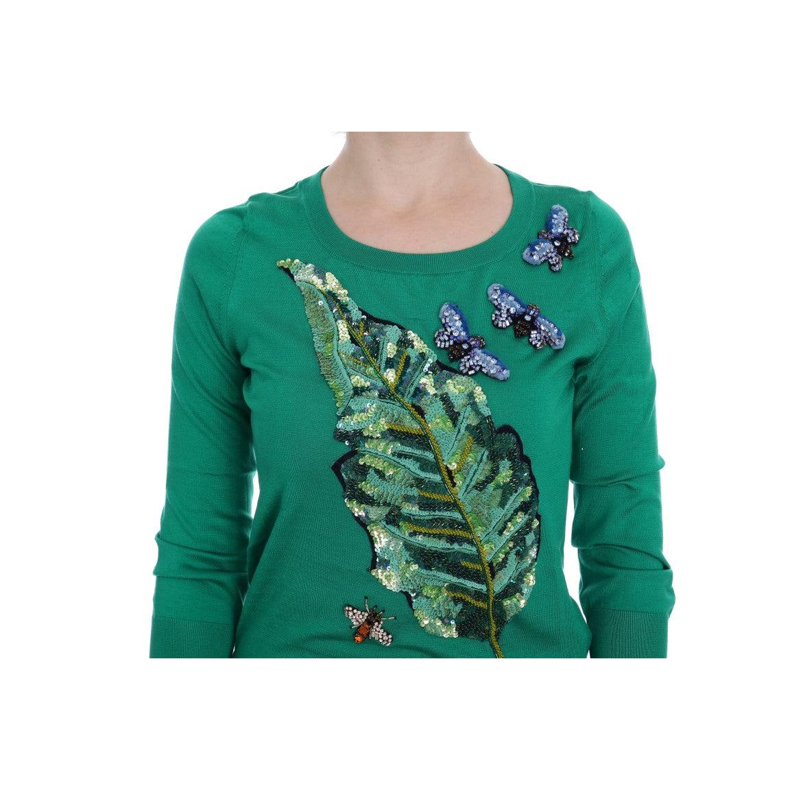 Green Silk Crystal Banana Sweater