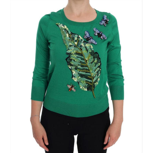 Green Silk Crystal Banana Sweater