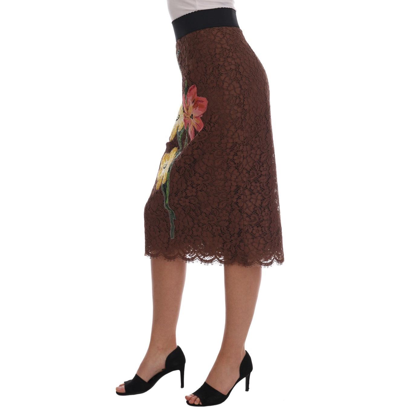 Brown Floral Lace Pencil Skirt - coffeewithmee2