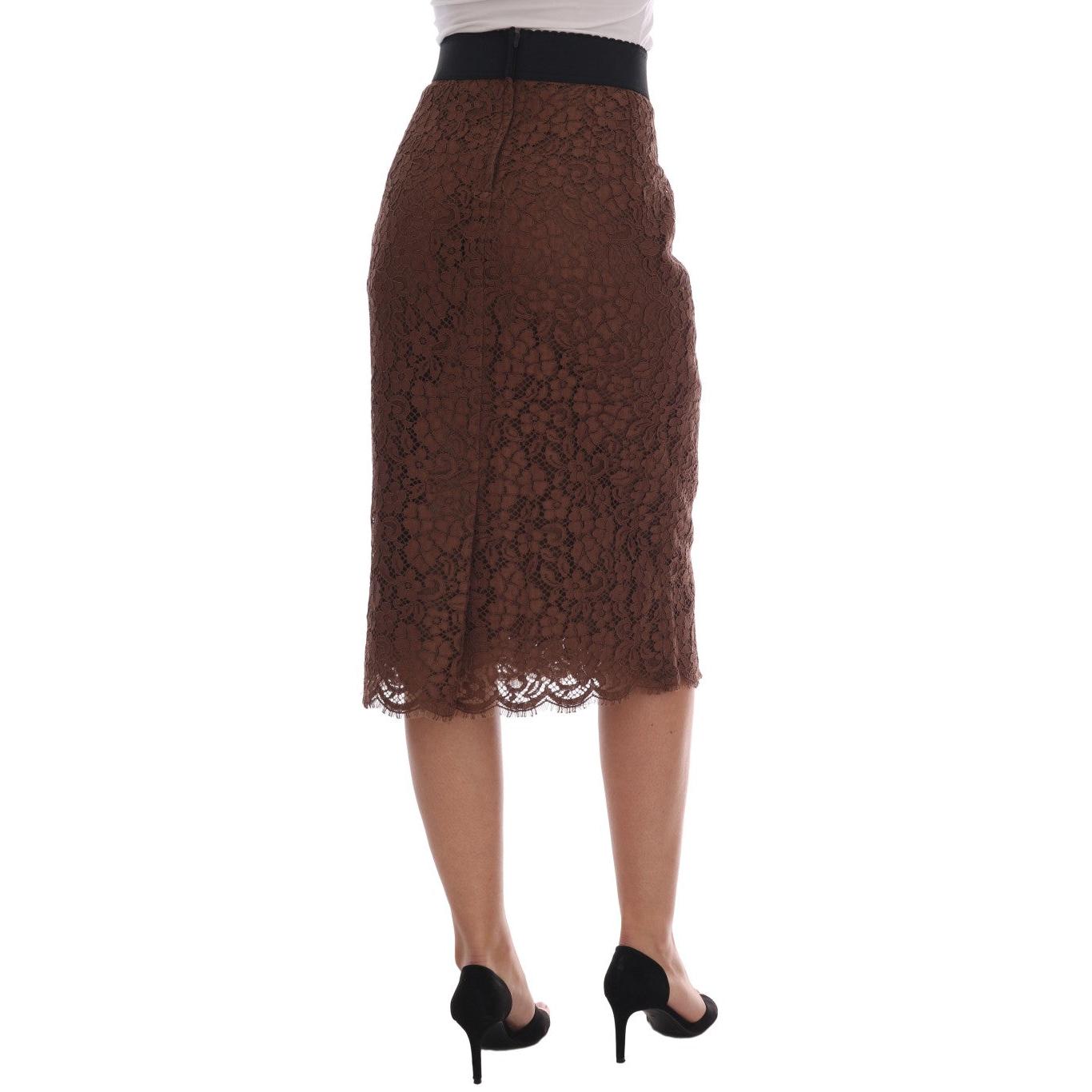 Brown Floral Lace Pencil Skirt - coffeewithmee2
