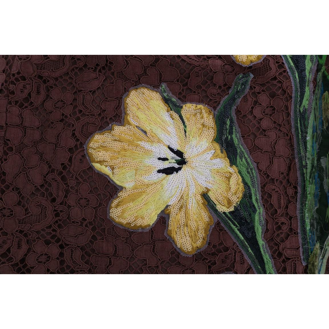 Brown Floral Lace Pencil Skirt - coffeewithmee2