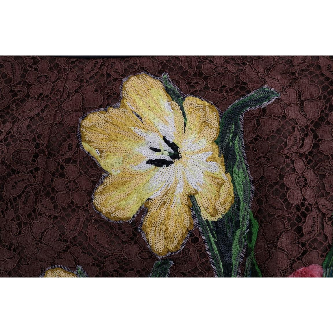 Brown Floral Lace Pencil Skirt - coffeewithmee2