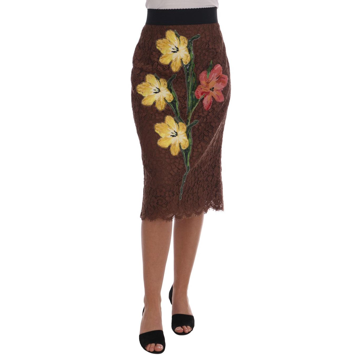 Brown Floral Lace Pencil Skirt - coffeewithmee2