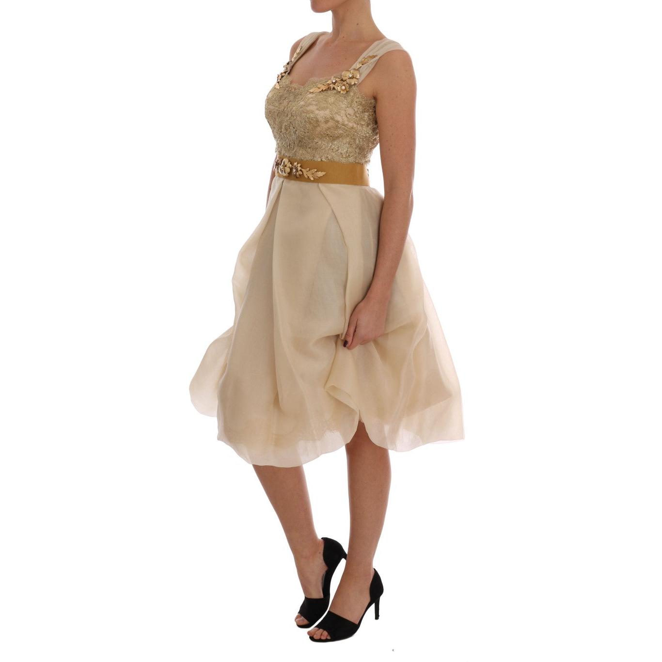 Gold Silk Crystal Embellished Dress - coffeewithmee2