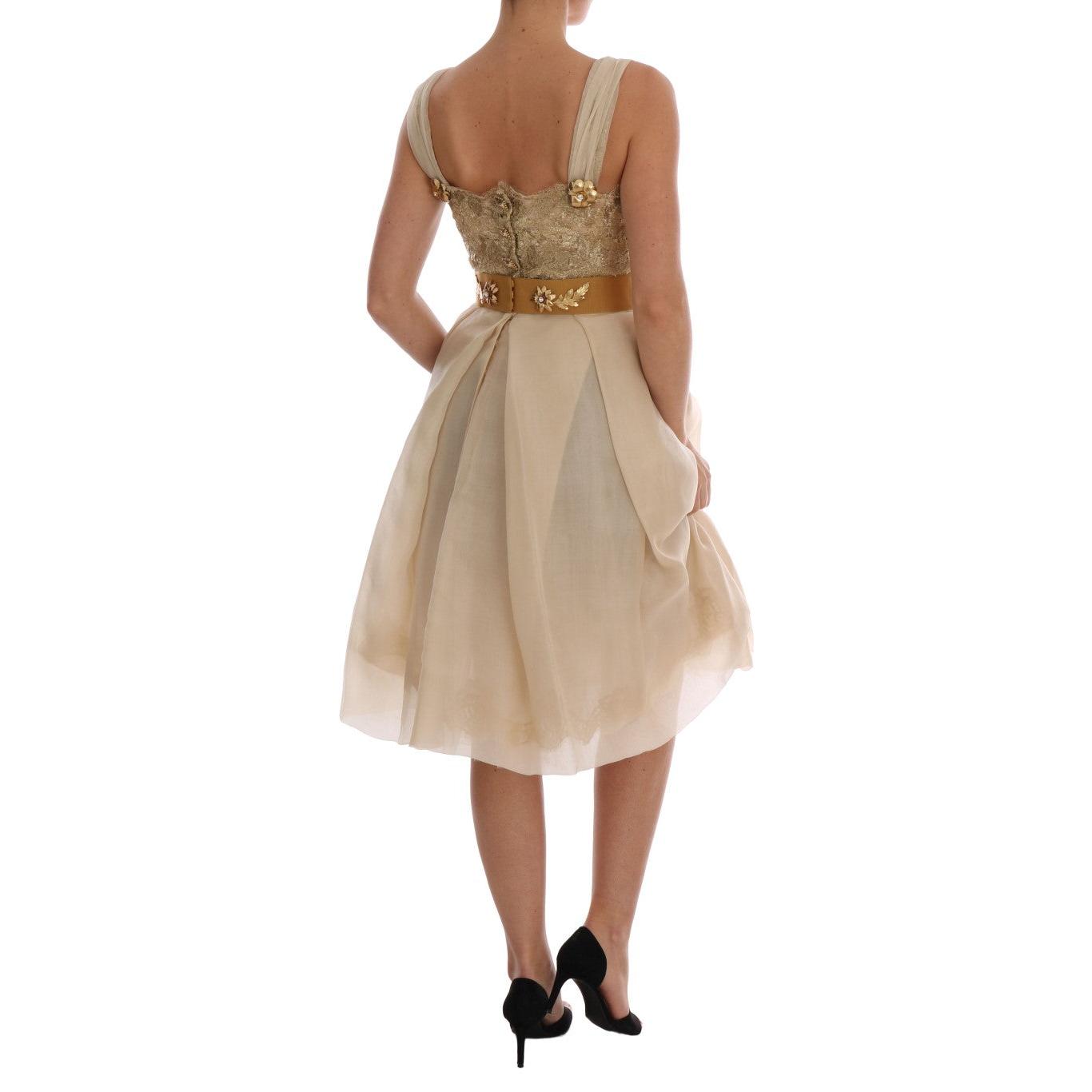 Gold Silk Crystal Embellished Dress - coffeewithmee2