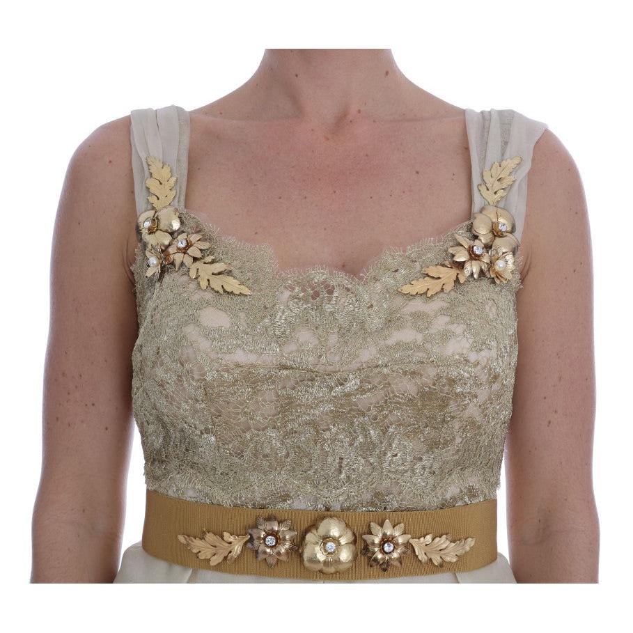 Gold Silk Crystal Embellished Dress - coffeewithmee2