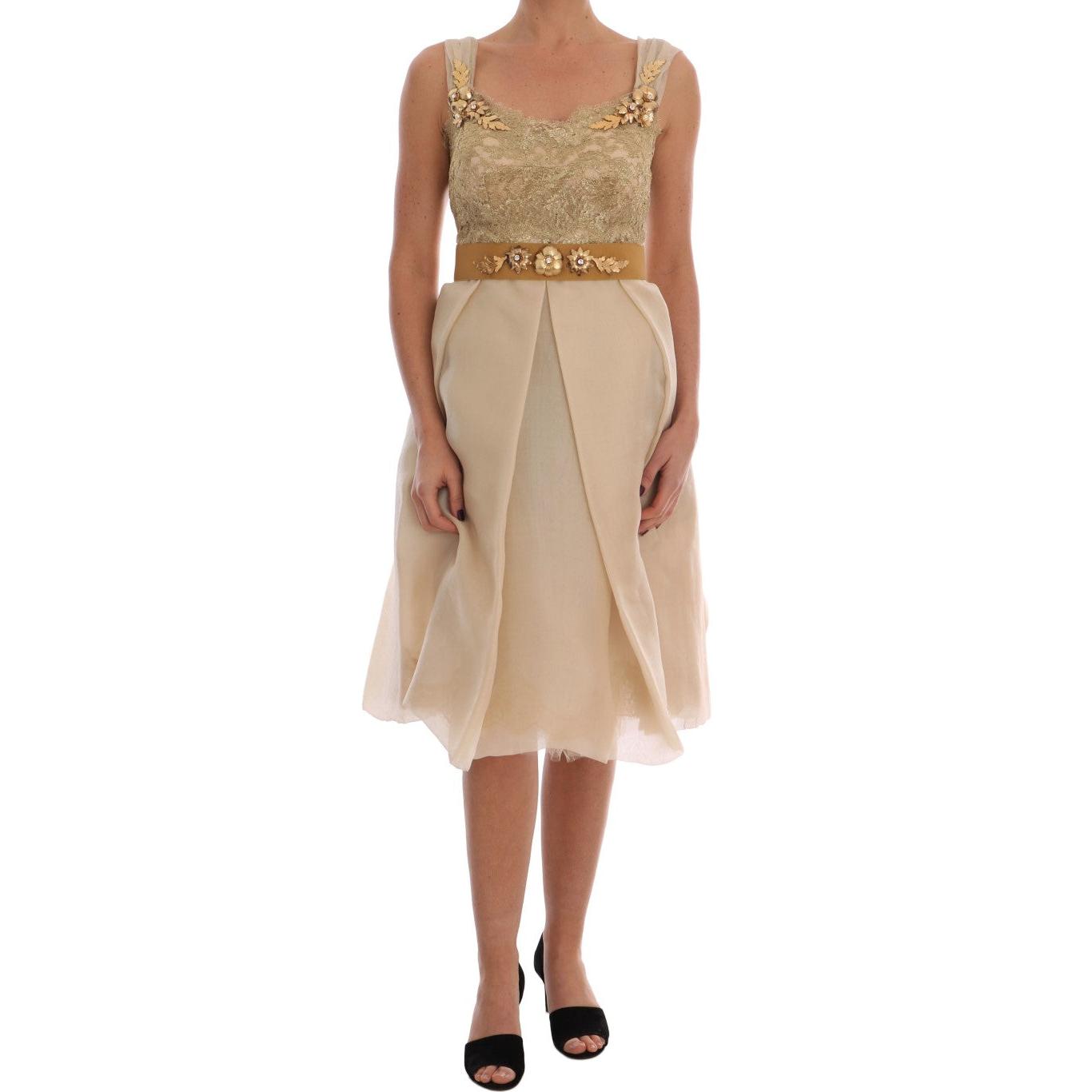 Gold Silk Crystal Embellished Dress - coffeewithmee2