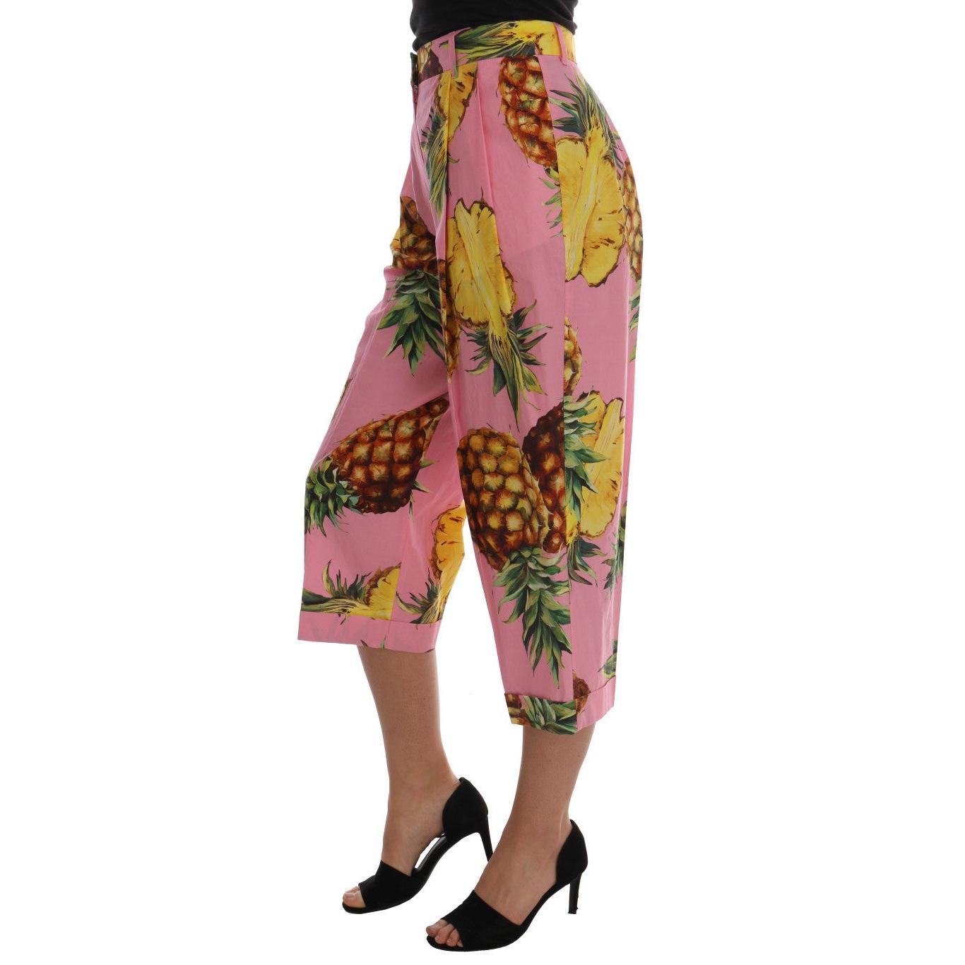 Multicolor Pineapple Print Cotton Capri Pants - coffeewithmee2