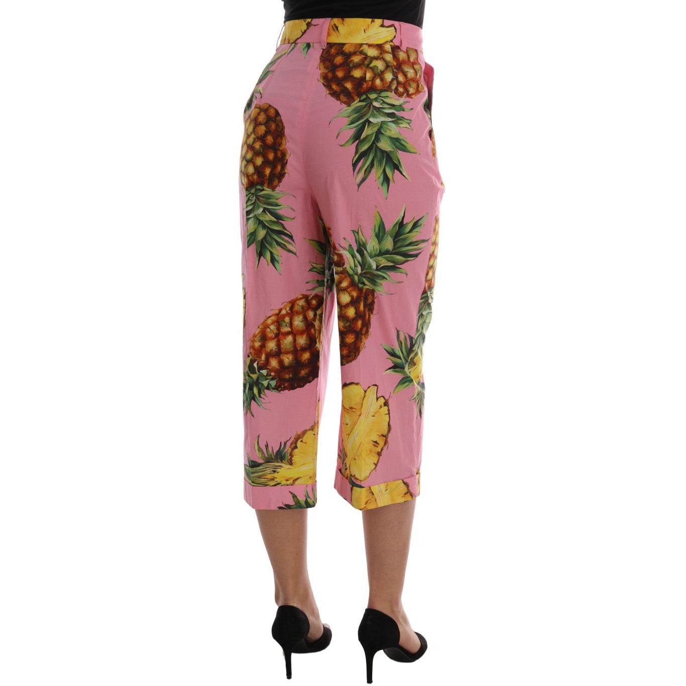 Multicolor Pineapple Print Cotton Capri Pants - coffeewithmee2