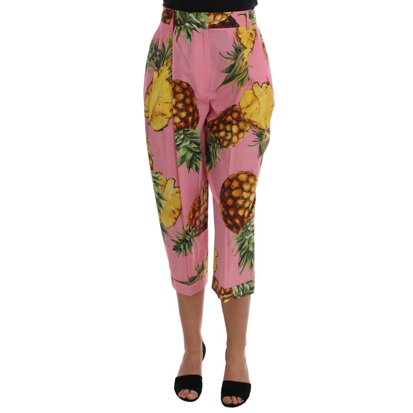 Multicolor Pineapple Print Cotton Capri Pants - coffeewithmee2
