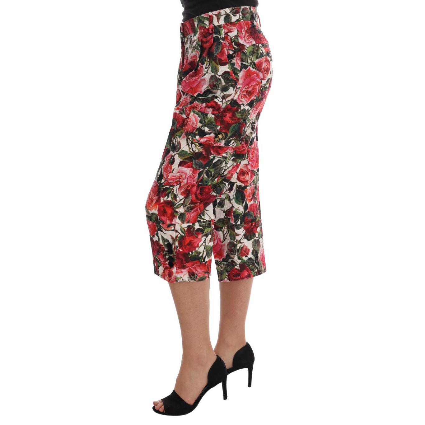 Multicolor Roses Print Brocade Capri Pants - coffeewithmee2