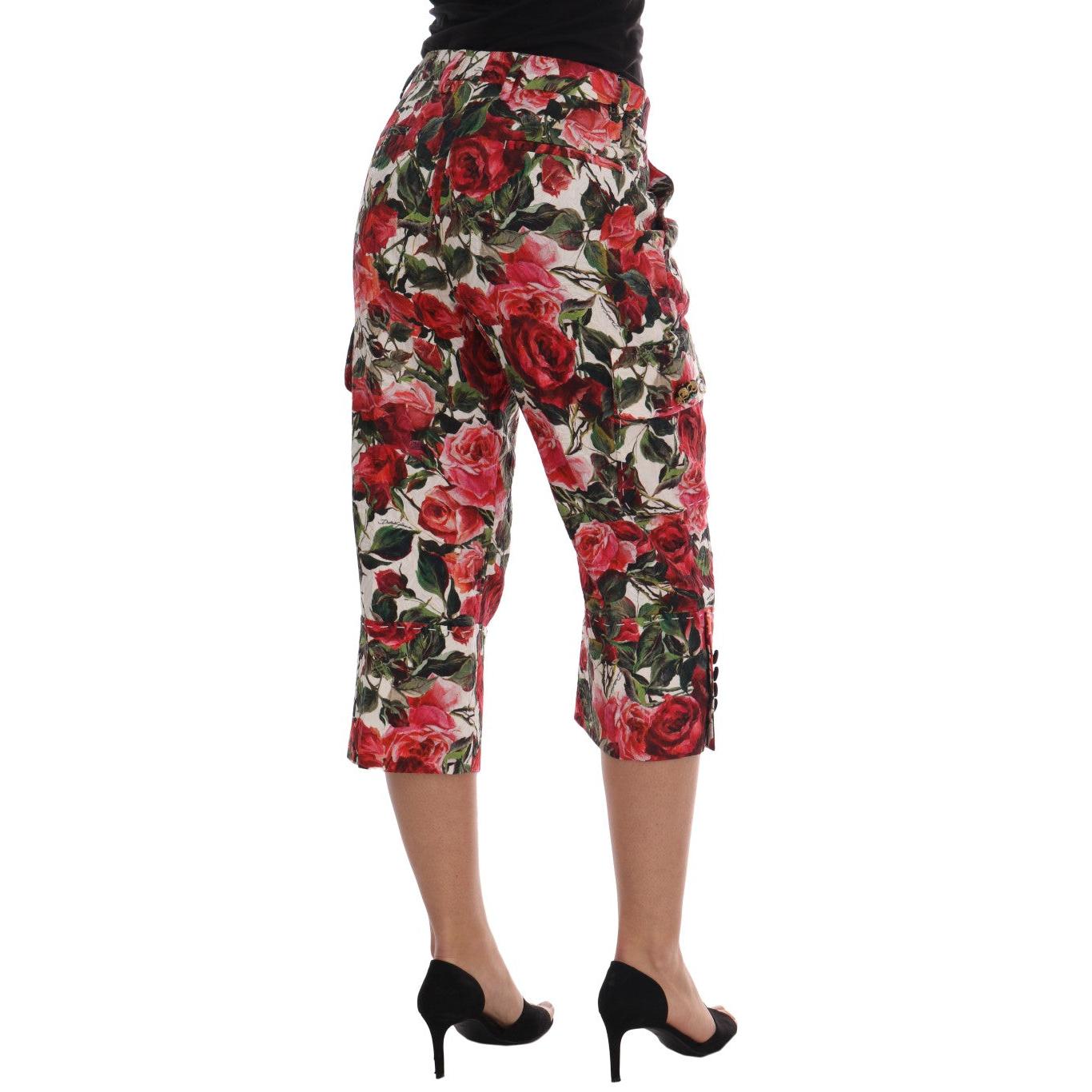 Multicolor Roses Print Brocade Capri Pants - coffeewithmee2