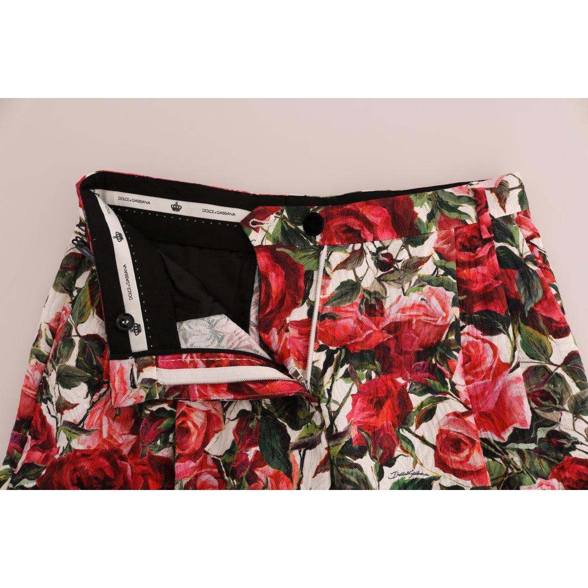 Multicolor Roses Print Brocade Capri Pants - coffeewithmee2