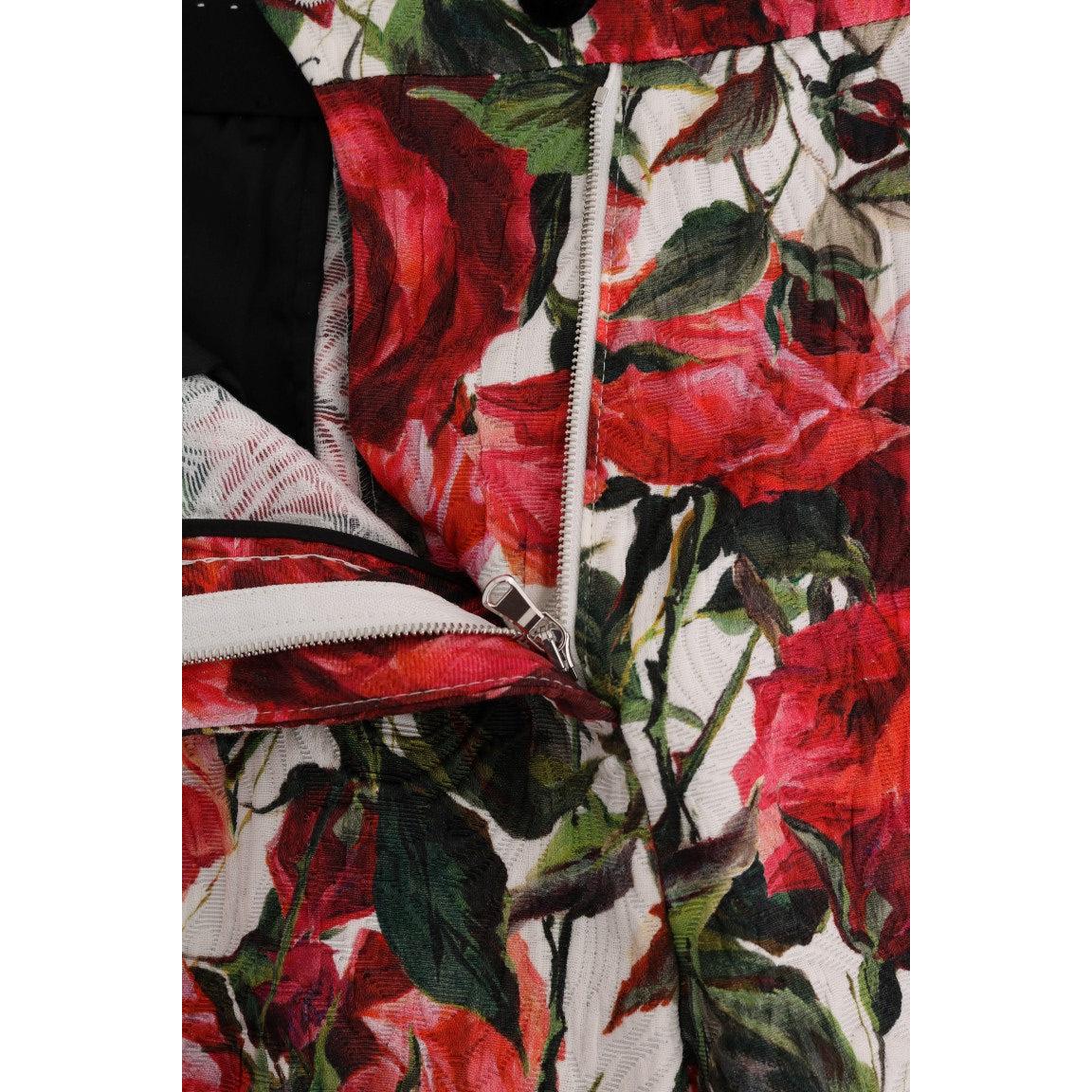 Multicolor Roses Print Brocade Capri Pants - coffeewithmee2