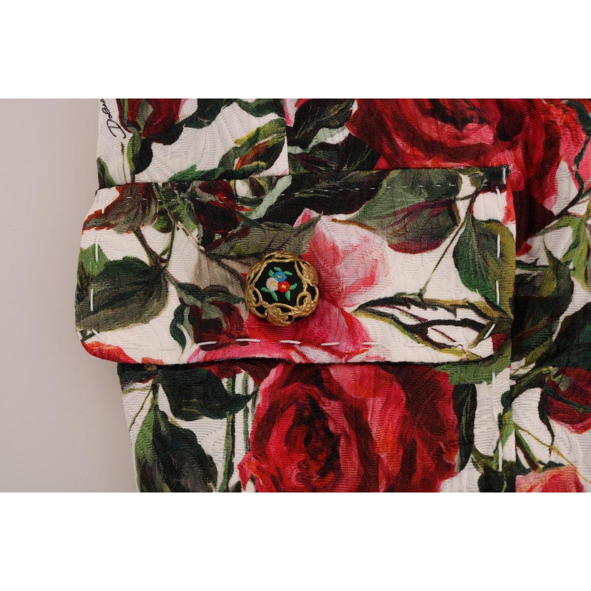 Multicolor Roses Print Brocade Capri Pants - coffeewithmee2