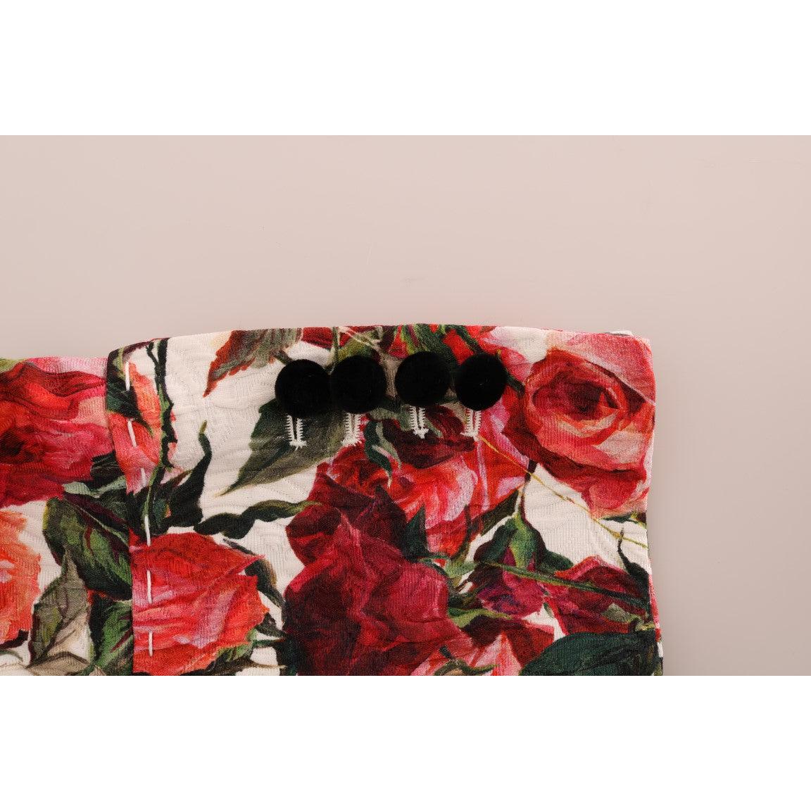 Multicolor Roses Print Brocade Capri Pants - coffeewithmee2