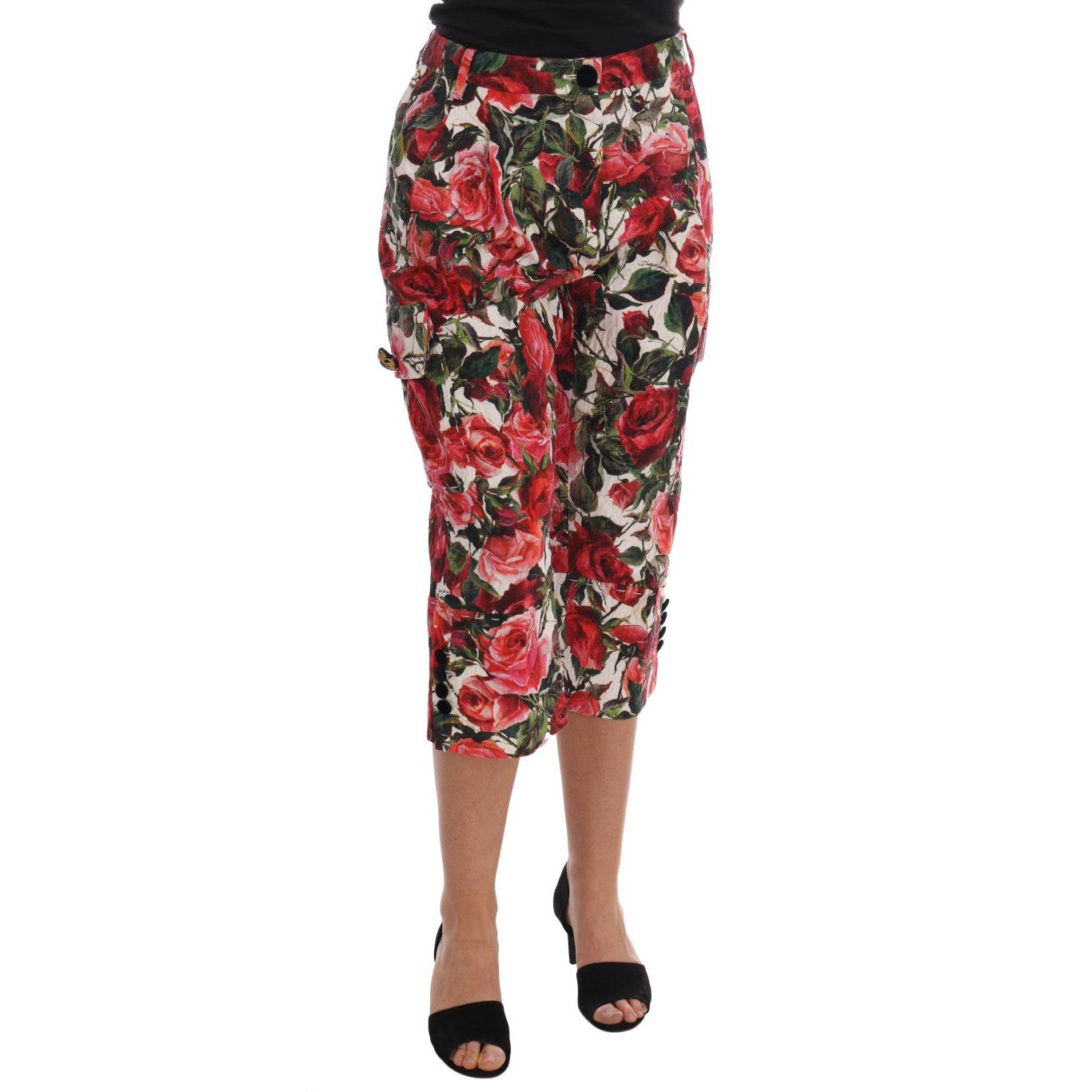 Multicolor Roses Print Brocade Capri Pants - coffeewithmee2