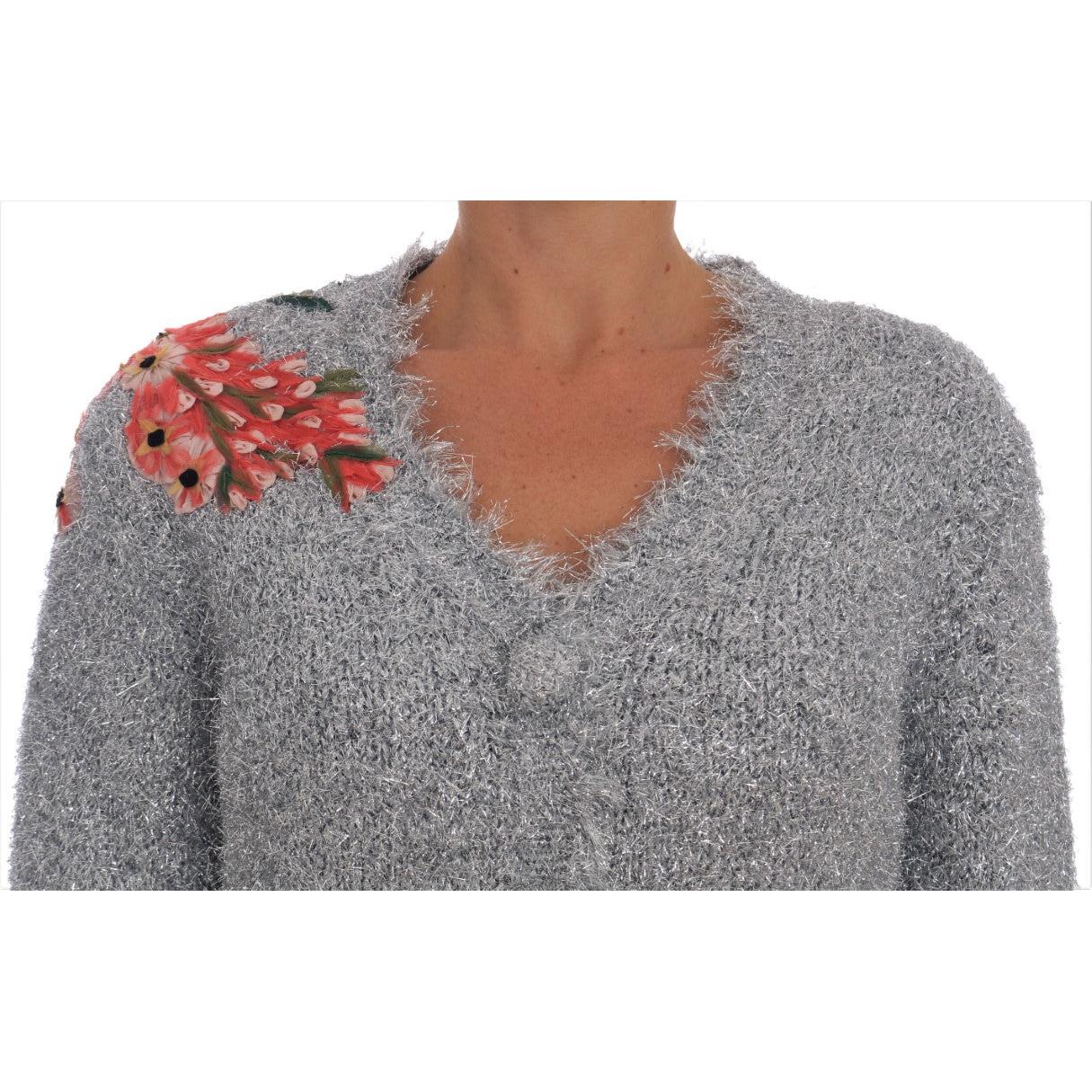 Silver Cardigan Floral Applique Sweater - coffeewithmee2
