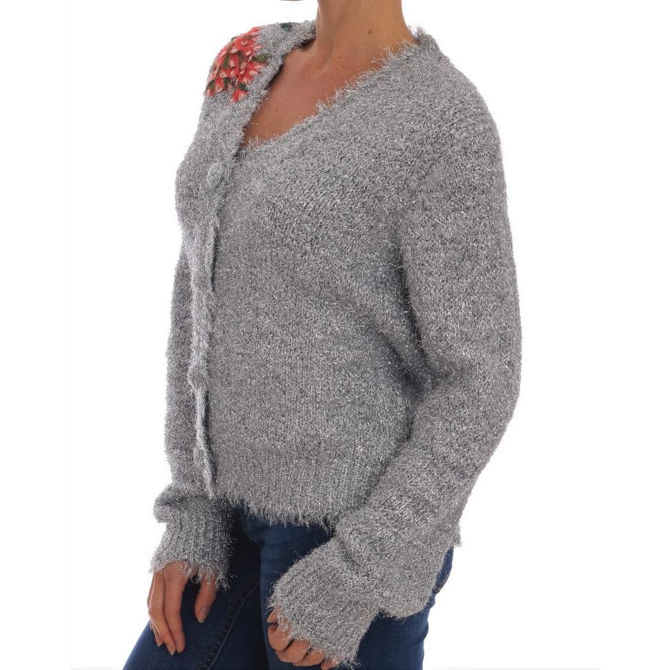 Silver Cardigan Floral Applique Sweater - coffeewithmee2
