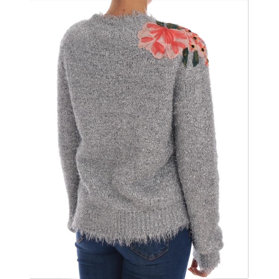 Silver Cardigan Floral Applique Sweater - coffeewithmee2