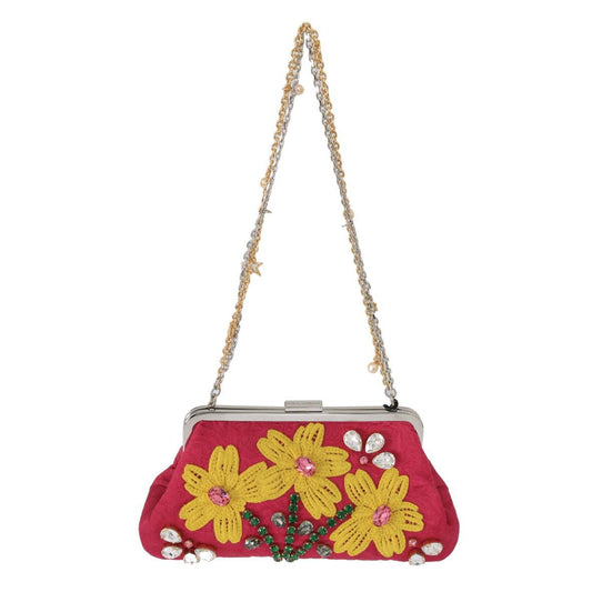 Pink Brocade Floral Crystal Applique Evening Purse - coffeewithmee2