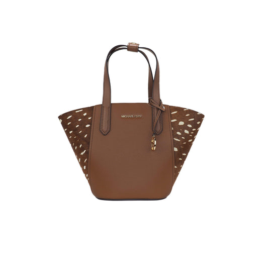 Portia Small Pebbled Leather and Haircalf Tote Handbag (Brown Multi) - coffeewithmee2