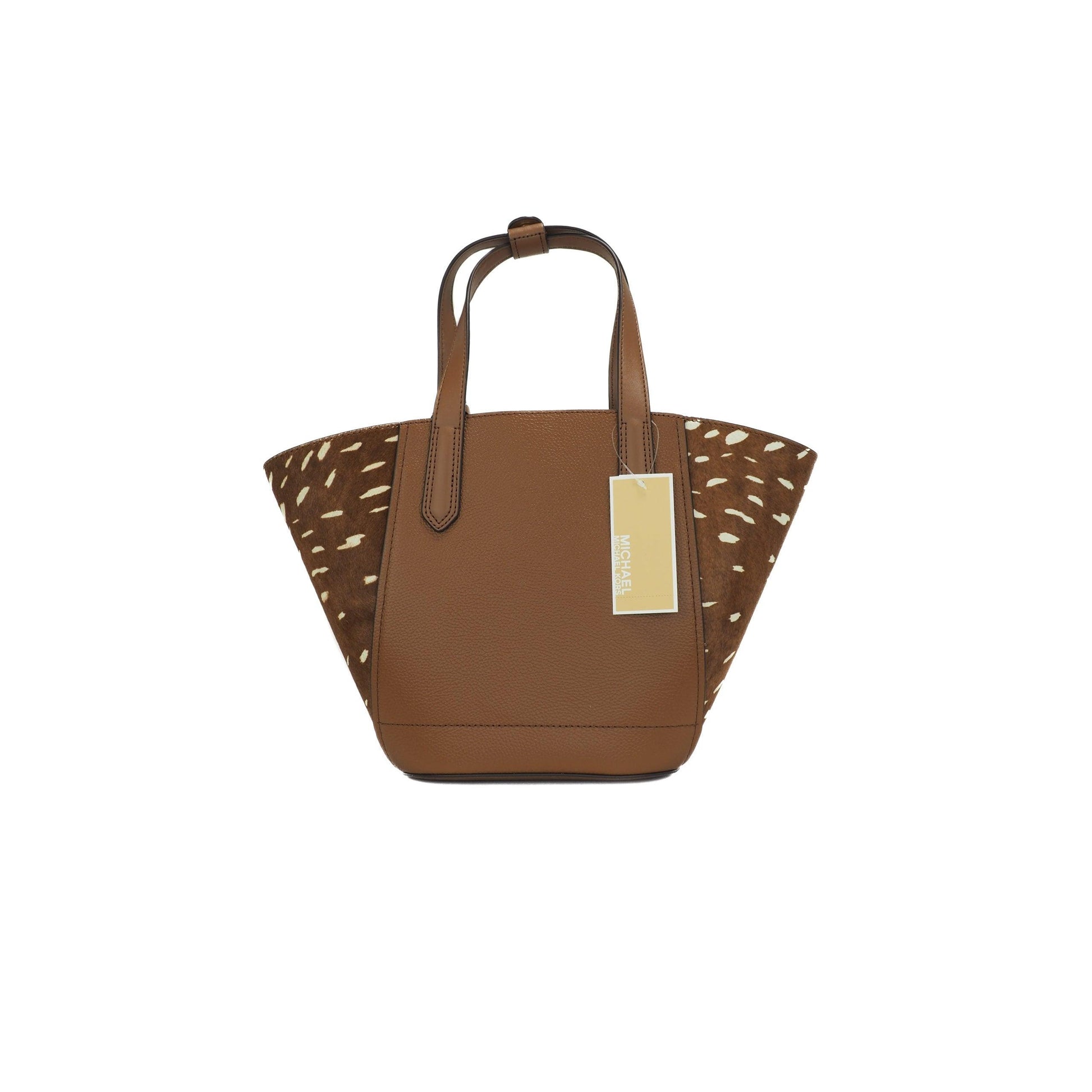 Portia Small Pebbled Leather and Haircalf Tote Handbag (Brown Multi) - coffeewithmee2