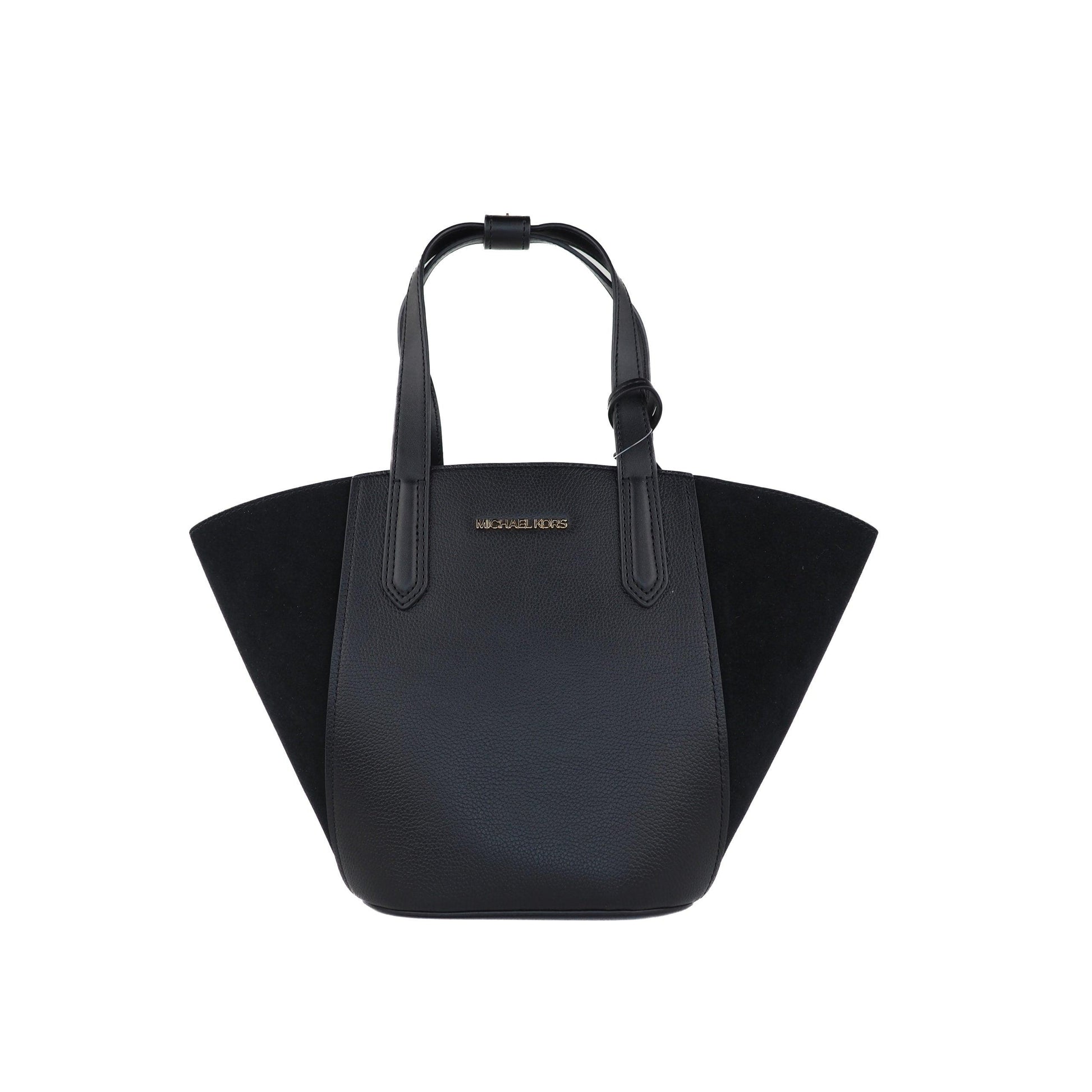 Portia Small Pebbled Leather Suede Tote Handbag (Black) - coffeewithmee2