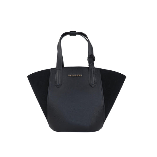 Portia Small Pebbled Leather Suede Tote Handbag (Black) - coffeewithmee2