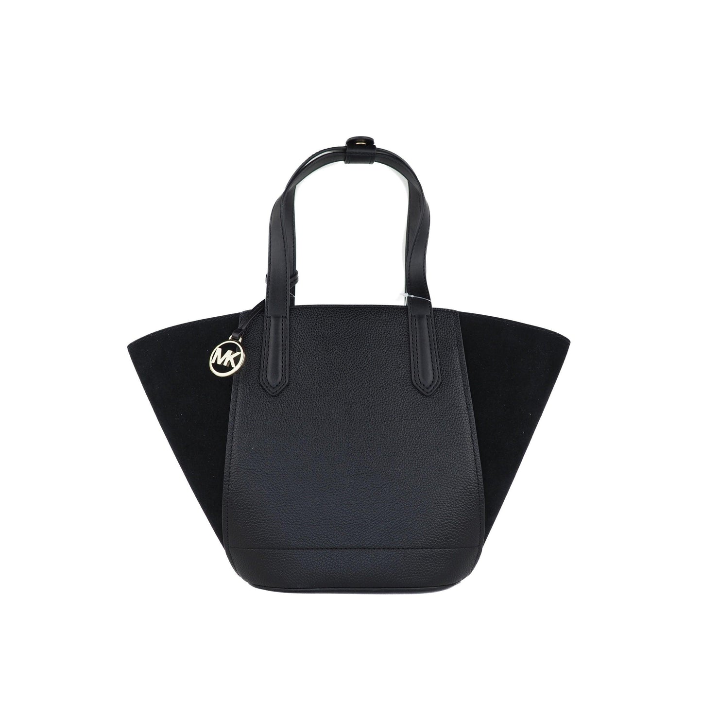 Portia Small Pebbled Leather Suede Tote Handbag (Black) - coffeewithmee2