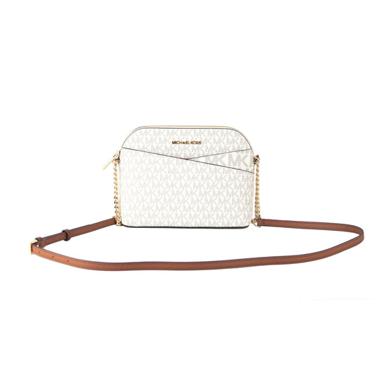 Jet Set Travel Medium Leather X Cross Dome Crossbody Handbag (Vanilla Signature/Gold) - coffeewithmee2