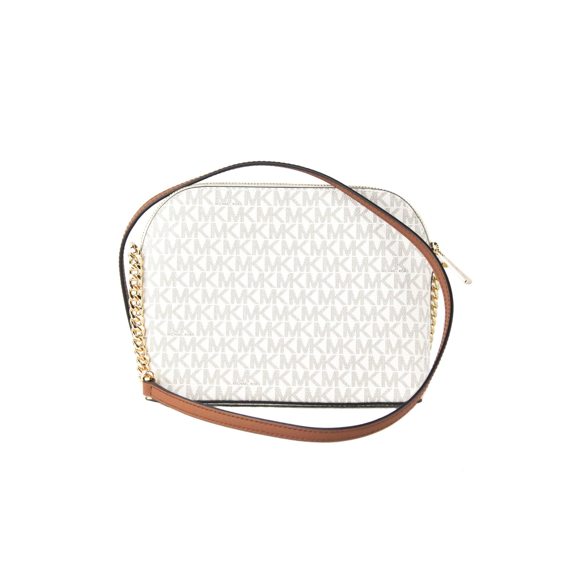 Jet Set Travel Medium Leather X Cross Dome Crossbody Handbag (Vanilla Signature/Gold) - coffeewithmee2