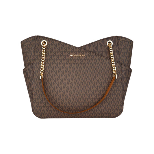 Jet Set Leather Large X Cross Chain Shoulder Tote Bag (Brown Signature) - coffeewithmee2