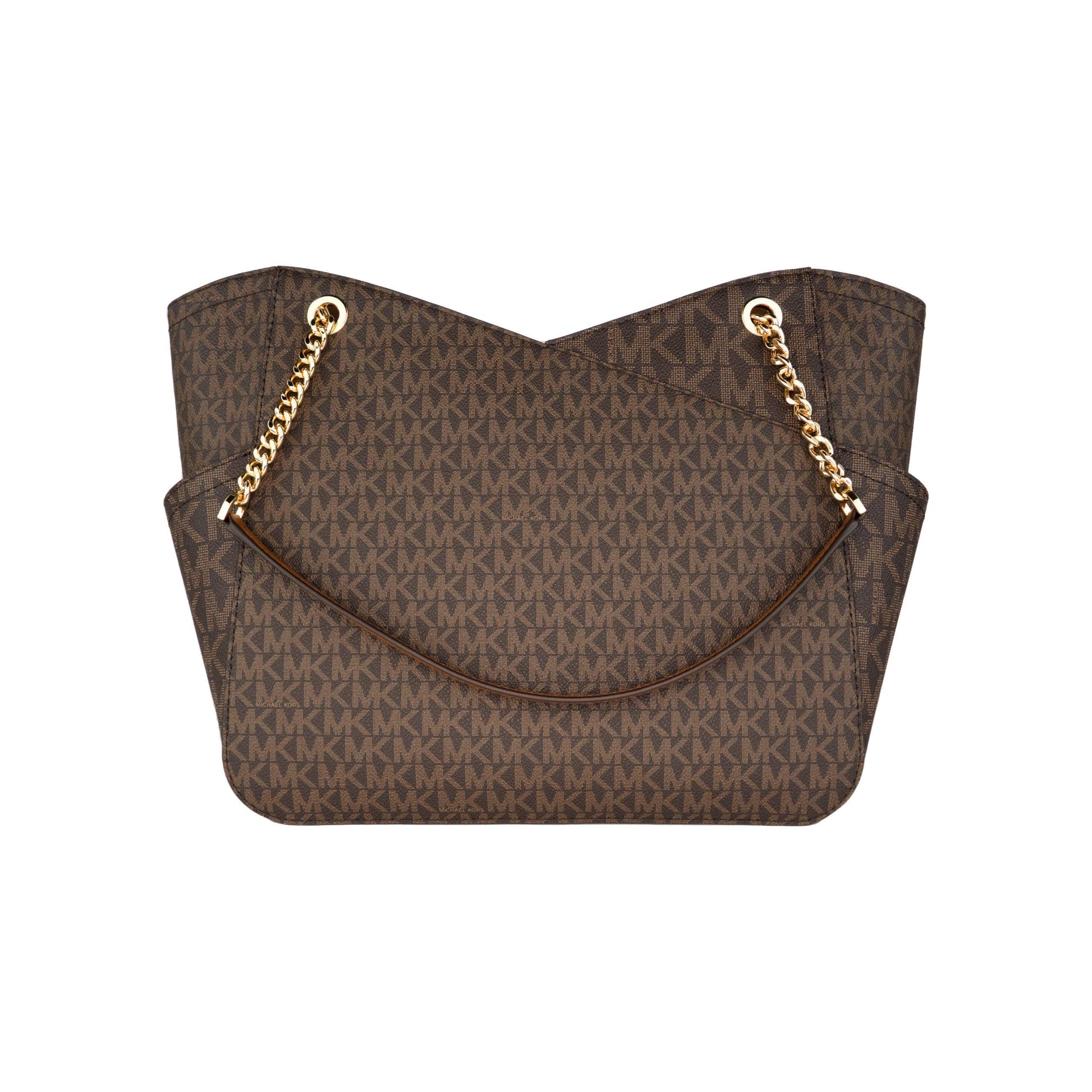 Jet Set Leather Large X Cross Chain Shoulder Tote Bag (Brown Signature) - coffeewithmee2