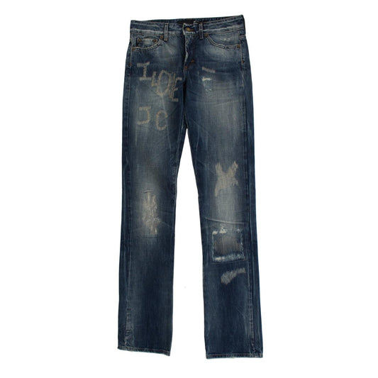 Blue Wash Torn Cotton Straight Fit Jeans - coffeewithmee2