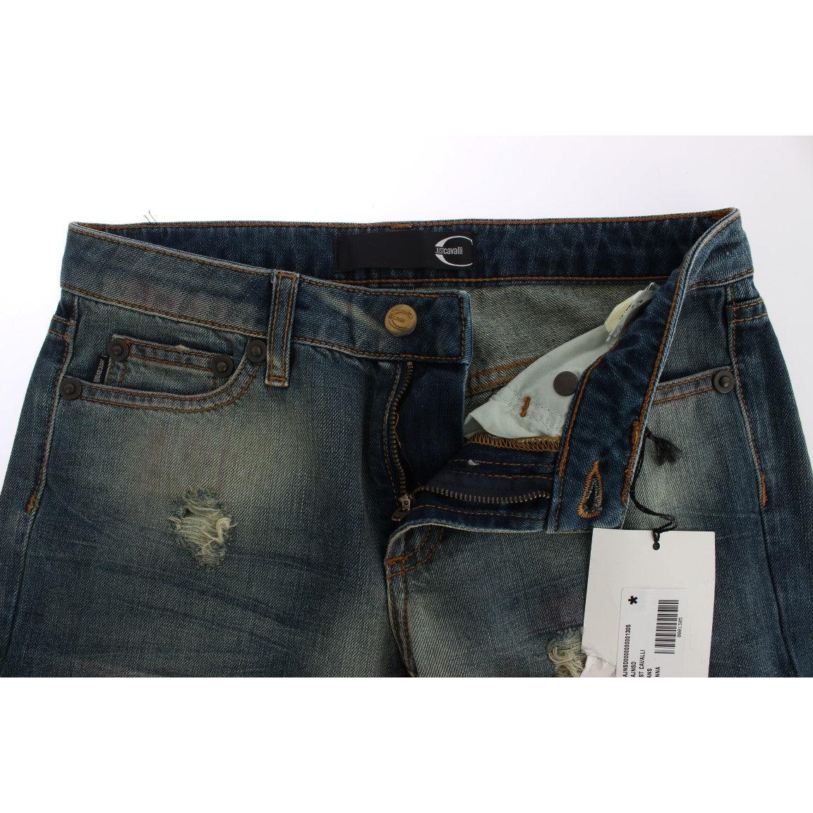 Blue Wash Torn Cotton Slim Fit Jeans - coffeewithmee2