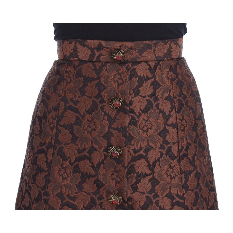 Brown Floral Brocade Mini Bubble Skirt - coffeewithmee2
